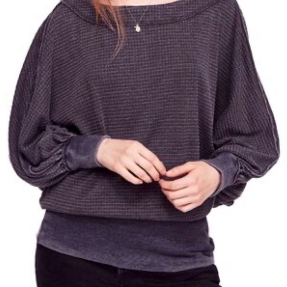 We The Free People Willow Thermal Top Slouch Off The Shoulder Banded Waist Sz XS